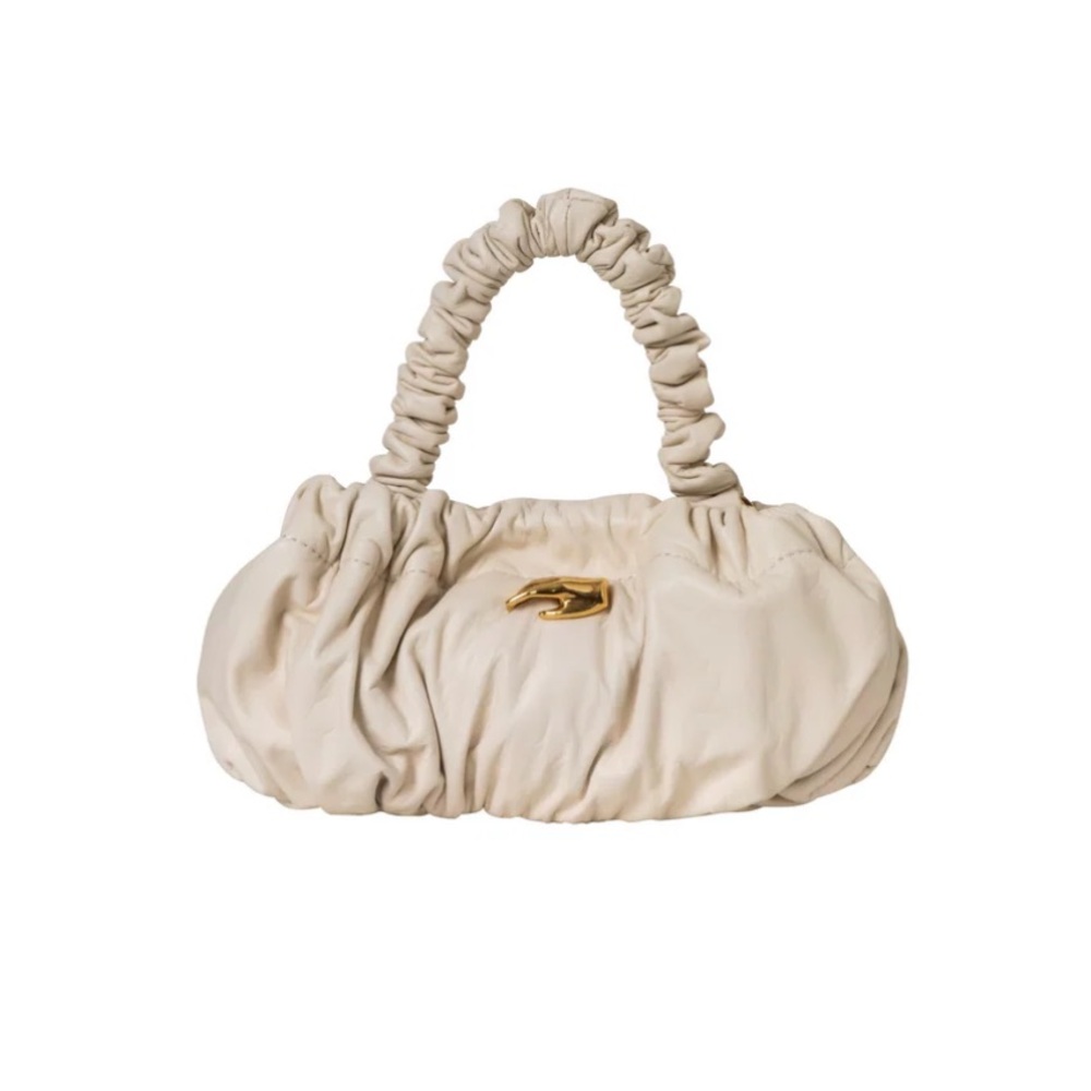 Marargent Pierre Petite Mini Ruched Genuine Leather Bag Cream